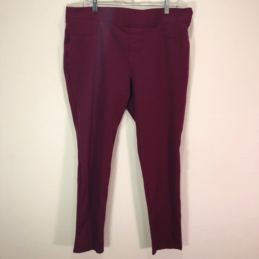 St Johns Bay Womens Skinny Leg Pull On Pants Burgundy Wine Red Pink Stretch XL